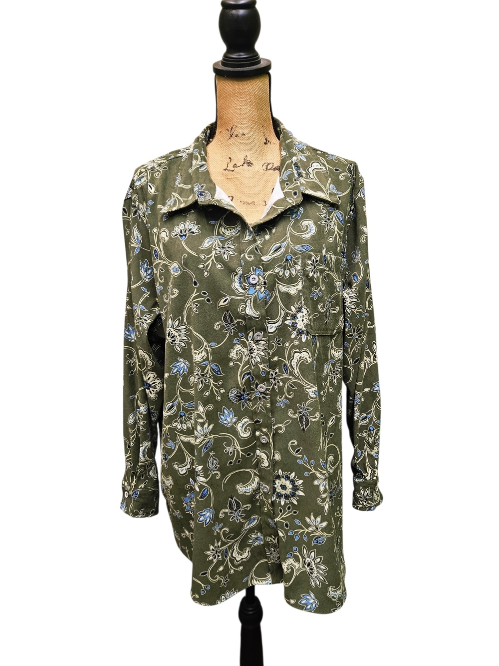 Mainstreet Blues Olive Floral-Print Button-Down Shirt - Picture 7 of 10